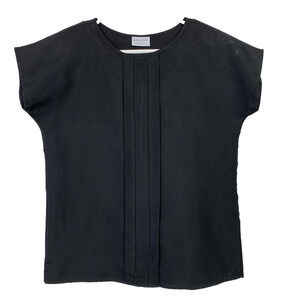 Vintage Anne Rashel Made in USA Black Cap Sleeve Pleated Blouse Shirt